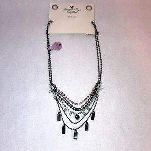 American Eagle faux diamond brushed metal necklace